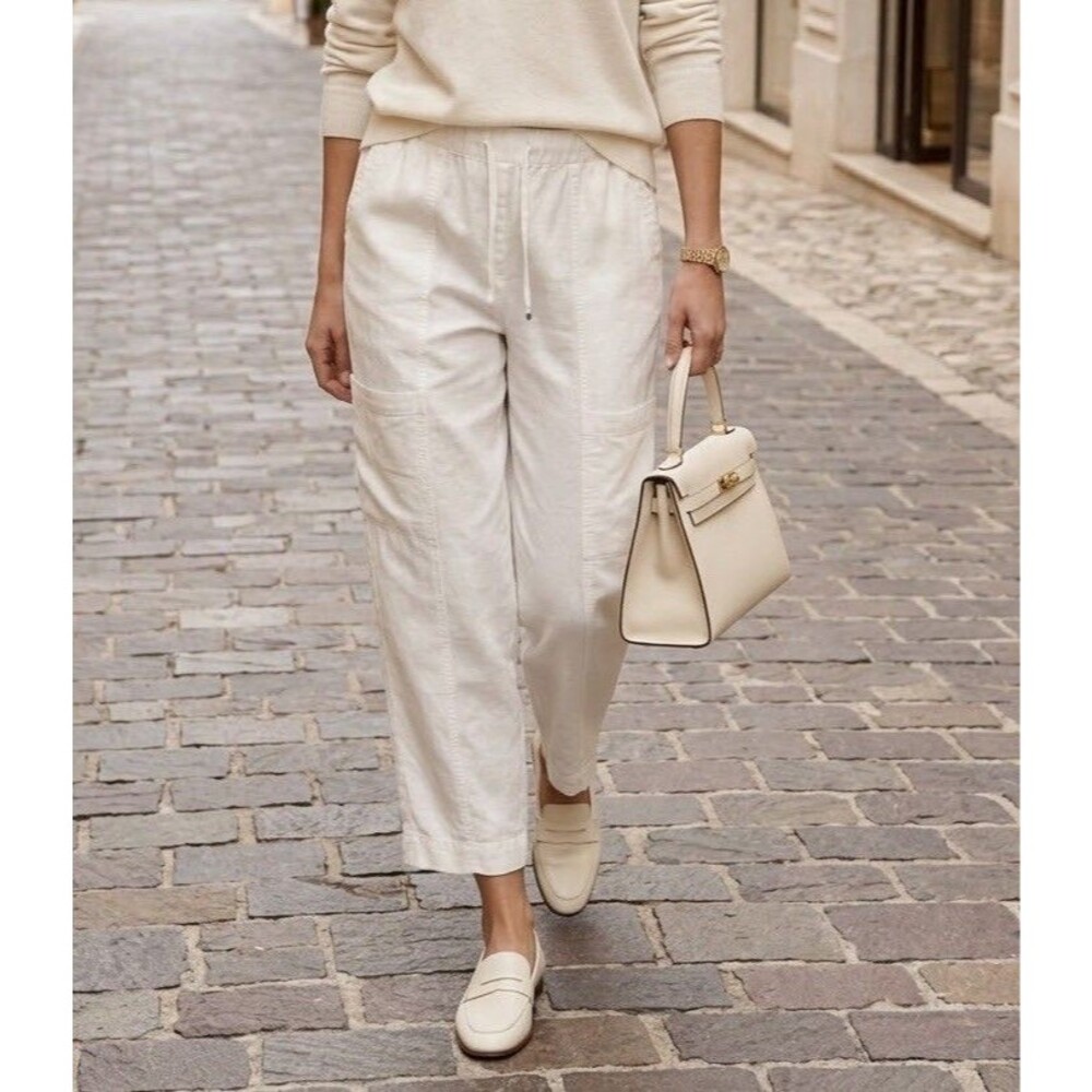 Universal Thread Women S White Linen Blend Cargo Pants Elastic Drawstring M